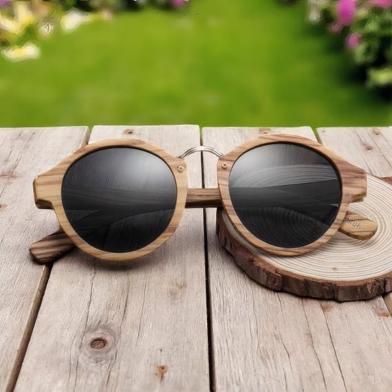 Occhiali da sole rotondi retrò in legno per uomo e donna