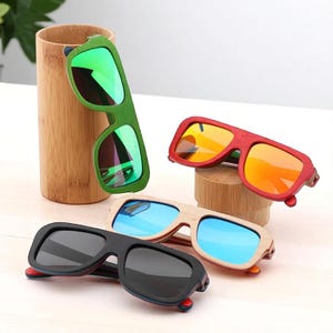 Rechteckige Holzsonnenbrille für Herren - Polarisierte UV400 Spiegellinse, Retro-Modebrille für Reisen, Fahren, Außenbereich