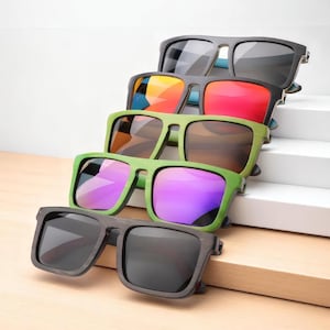 Handmade Skateboard Wood Sunglasses | Unisex Polarized UV400 TAC Lens | Retro Bamboo Eyewear with Case & Cloth Set Included