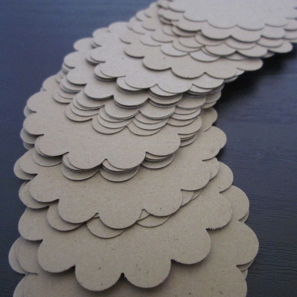 50 Kraft Paper Flower Scallop blank Tags for scrapbooking, cardmaking, gift tags, etc.....