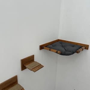 Cat Bed - 3 Cat Steps  – Cat Wall Shelves - Wooden Cat Shelf System – Climbing Cat Furniture