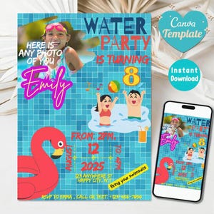 Wasser Party Geburtstagseinladung Canva Vorlage | Bearbeitbare Pool-Party einladen | Sommer-Kindergeburtstag | Sofortdownload | Digitale Karte
