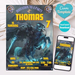 Dota Party Einladungsvorlage, Gamer Geburtstag Canva Einladen für Jungen, bearbeitbares Videospielthema, digitaler Download, sofortiger Zugriff