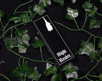 Bookmark - Bat “NIGHT READER”, dark aesthetic in Gothic Dark Academia style in black and white