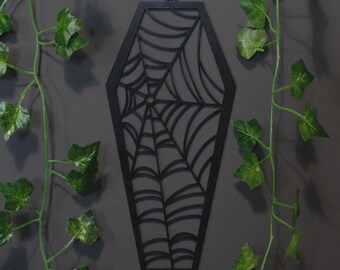 Gothic coffin wall decoration with spiderweb, Black Dark Academia wall art, Witchy home decor, Gothic wooden decoration