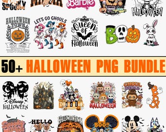 50+ Halloween PNG-paket, läskiga säsonger, spöken, pumpa, Mickey Minnie-motiv (digital nedladdning)