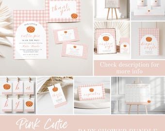 Paquete de invitaciones para baby shower "Cutie Pie", invitaciones y decoraciones editables para baby shower de niña en color rosa, paquete para baby shower de otoño en color rosa, descarga digital.