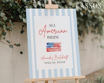 All American Bride Bachelorette Party Welcome Sign, Summer Bach Party Sign, Coastal Bachelorette, Editable Sign Canva, Bachelorette Decor