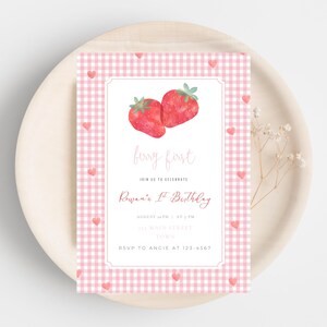 Editable Berry First Birthday Invitation, Girl Berry First Birthday, First Birthday Invite, Berry First Birthday Invite Digital Template