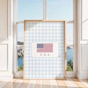Coastal American Flag Wall Art, Costal Granddaughter Decor, Girly East Coast Print, Beach House Print, Trendy Preppy Poster, Patriotic Art