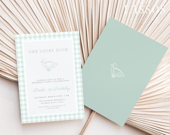 Duck First Birthday Invitation Template, Duck Birthday Party, One Lucky Duck Invite, Editable Canva Birthday Invite, Digital Download