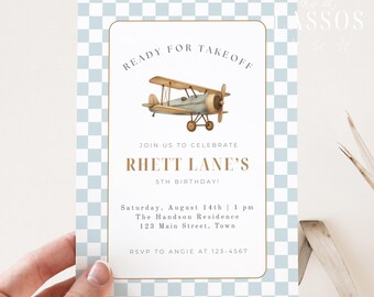 Editable Airplane Birthday Invitation Template, Plane Birthday Party, Boy Birthday Invite, Editable Canva Birthday Invite, Digital Download