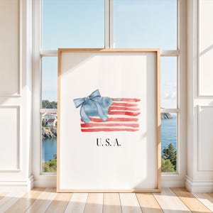 Coastal American Flag Wall Art, Costal Granddaughter Decor, Girly East Coast Print, Beach House Print, Trendy Preppy Poster, Patriotic Art