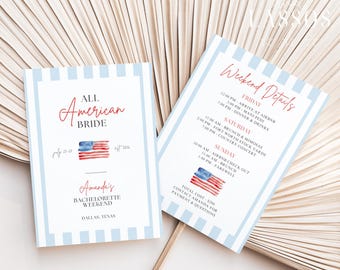 All American Bride Bachelorette Invitation & Itinerary Template, 4th of July Bach Weekend, Patriotic Bachelorette, Editable Canva, Digital