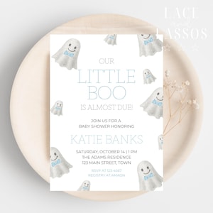 Little Boo Is Almost Due Baby Shower Invitation, Halloween Baby Shower Invite, Boy&#39;s Baby Shower Invitation, Cute Ghost Invite, Template