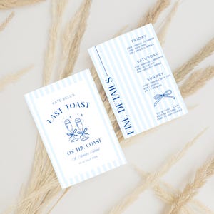 Last Toast On The Coast Bachelorette Itinerary, Beach Bachelorette Party Invitation, Coastal Bachelorette Invitation, Canva Template
