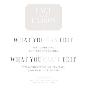 Puede incluir: Un dise&ntilde;o gr&aacute;fico con el texto "LACE and LASSOS" en color claro, con las palabras "WHAT YOU CAN EDIT" y "WHAT YOU CAN'T EDIT" debajo. El texto detalla lo que se puede editar, incluyendo texto, redacci&oacute;n, fuentes y colores de fuente.