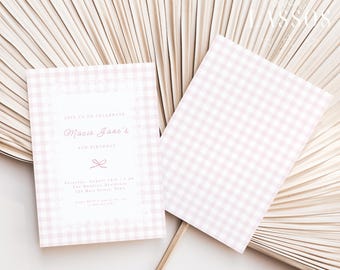 Pink Lace Birthday Invitation Template, Pink Gingham Birthday, Girl Birthday Invite, Editable Canva Birthday Invite, Digital Download
