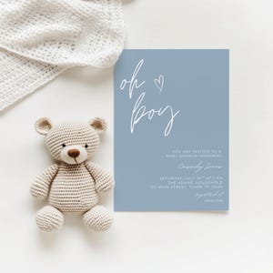 Minimalistic Boy Baby Shower Invitation, Modern Blue Baby Shower Invite, Boy Baby Shower Invite, Printable Invitation Template