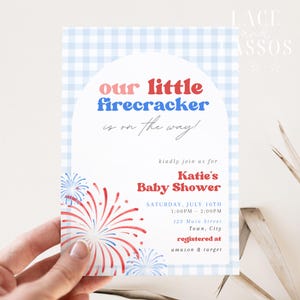Little Firecracker Baby Shower Invitation, All American Baby, Patriotic Baby Shower Invite, 4th of July Baby, Editable Template, Digital
