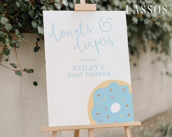 Donuts & Diapers Baby Shower Welcome Sign, Boy Donut Baby Shower Sign, Baby Sprinkle Baby Shower, Diaper Party, Editable Template, Canva