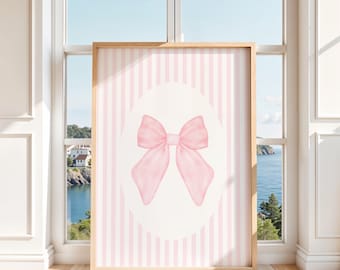 Pink Coquette Bow Wall Art, Pink Bow Wall Art, Coquette Aesthetic Wall Art, Girl Nursery Wall Art, Girly Dorm Wall Art, Digital Download