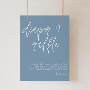 Minimalistic Blue Baby Shower Editable Diaper Raffle Sign, Blue Boy Baby Shower Printable Sign Template, Digital Download, CANVA