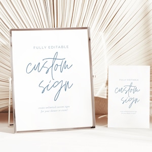 Minimalistic Blue Baby Shower Editable Custom Sign, Blue Boy Baby Shower Printable Sign Template, Digital Download, CANVA