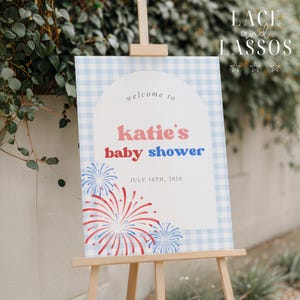 Our Little Firecracker Baby Shower Welcome Sign, All American Baby, Patriotic Baby Shower Sign, 4th of July Baby, Editable Template, Digital