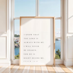Psalm 16:8 Print, I Will Never Be Shaken, Bible Verse Printable Wall Art, Modern Christian Printable, Minimalistic Decor, Scripture Print
