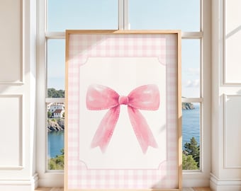 Pink Coquette Bow Wall Art, Pink Bow Wall Art, Coquette Aesthetic Wall Art, Girl Nursery Wall Art, Girly Dorm Wall Art, Digital Download