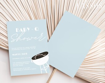 Baby-Q Baby Shower Invitation Template, Boy BBQ Baby Shower Invite, Blue Summer Backyard Baby Shower, Editable Template, Digital Download