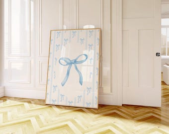 Blue Coquette Bow Wall Art, Blue Bow Wall Art, Coquette Aesthetic Print, Girl Nursery Bow Print, Girly College Apartment Dorm Decor, Bow