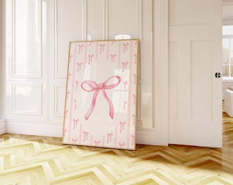 Pink Coquette Bow Wall Art, Pink Bow Wall Art, Coquette Aesthetic Print, Girl Nursery Bow Print, Girly College Apartment Dorm Decor, Bow