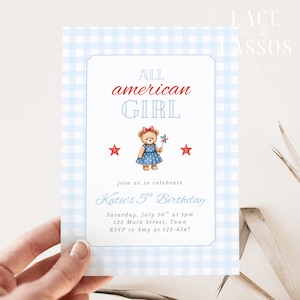 All American Girl Birthday Invitation, Little Firecracker, Patriotic Girl Birthday Invite, 4th of July Birthday, Editable Template, Digital