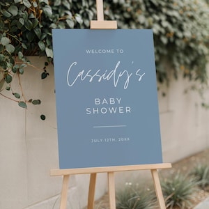 Editable Minimalistic Blue Baby Shower Welcome Sign, Modern Blue Boy Baby Shower Welcome Sign Template, Digital Download, Canva