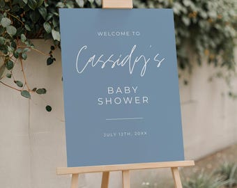 Editable Minimalistic Blue Baby Shower Welcome Sign, Modern Blue Boy Baby Shower Welcome Sign Template, Digital Download, Canva