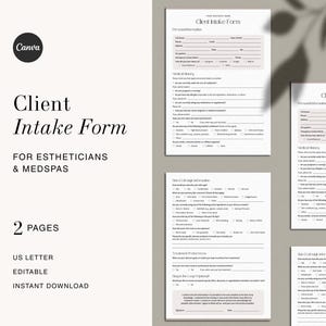 Esthetician Client Intake Form Medspa Consultation Form New Patient Consent Editable Canva Template Spa Treatment Liability Forms