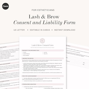 Lash & Brow Consent Form Eyelash Extension Brow Lamination Lash Lift Tint Liability Form Editable Esthetician Client Intake Template Beauty