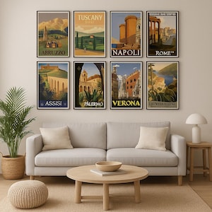 Italien Reise Poster, DIGITAL DOWNLOAD, Einzigartige Italienische Städte Sommer, Wand Farbe Kunst, Retro Sommer Druck, 10er Set, Geschenk für Sie, Einzigartig