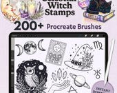 Celestial Witch Procreate Stamps – 200+ Magical Line-Art Brushes | Tarot, Moon, Zodiac Clipart | Boho Crystals & Herbs | Instant Download