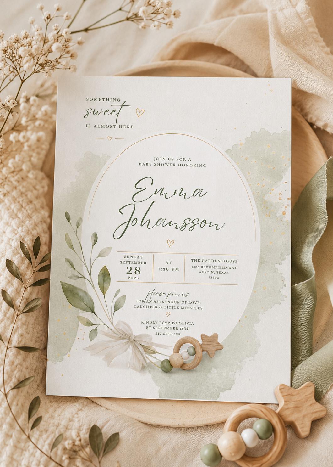 Green, Brown, Gold Baby Shower Invitations - Etsy