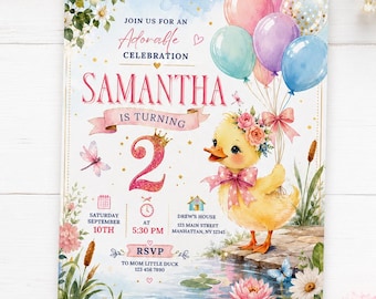 Duck Birthday Invitation | Editable Digital Download | Printable Rubber Ducky Party Invite | One Lucky Duck Theme | Instant Download