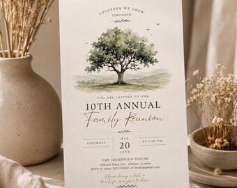 Family Reunion Invitation Template, Family Reunion Party Invitation, Family Tree , Family Barbecue, Summer Family Reunion , Editable Canva