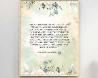 ウマル・イブン・ハッタブのイスラムの名言ウォールアート（印刷可能）｜アラビア語と英語のアート｜イスラムの室内装飾｜デジタルダウンロード｜知恵と信仰のプリント