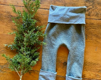 Merino Wool Grow with Me Leggings 6m-3T / Unisex Gray Extendable Pants / Cloth Diaper Friendly/ Super Warm Soft Base Layer / Waldorf