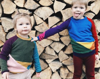 5Y-6Y Merino Wool Prism Pullover Sweater / Base Layer / Color Block / Recycled / Upcycled / Reworked/ Sweatshirt