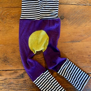 Merino Wool Grow with Me Leggings 6m-3T / Unisex Purple Extendable Pants / Long John / Base Layer / Waldorf / Striped Diaper Cover image 3