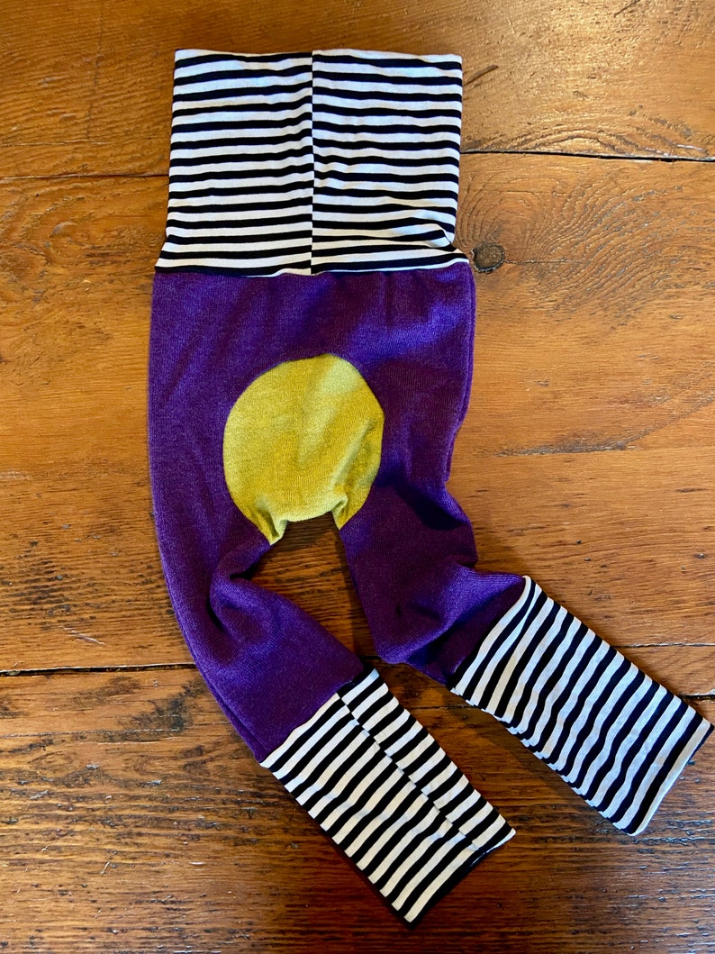 Merino Wool Grow with Me Leggings 6m-3T / Unisex Purple Extendable Pants / Long John / Base Layer / Waldorf / Striped Diaper Cover image 3