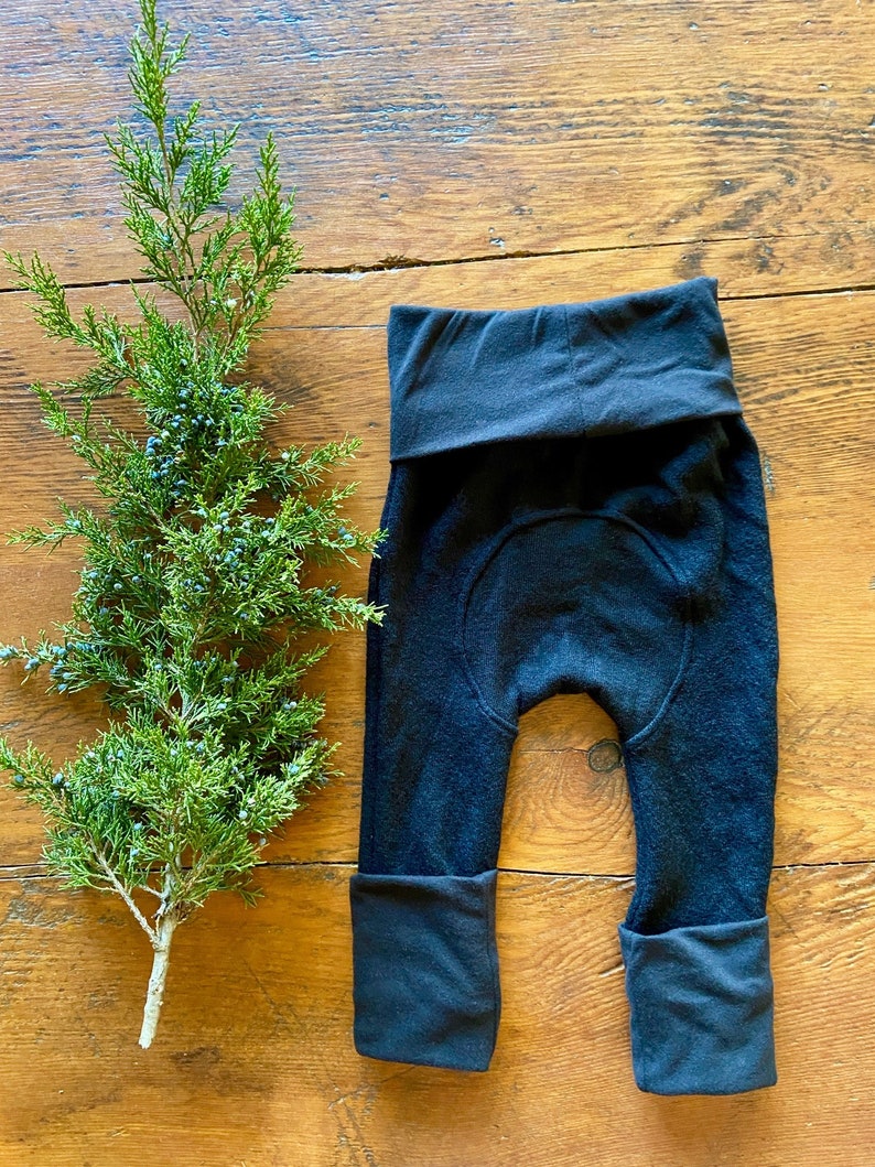 Merino Grow with Me Leggings 6m-3T / Unisex Black Extendable Pants / Cloth Diaper Friendly/ Super Warm Soft Base Layer / Longie image 6